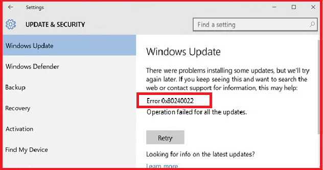 Solutions to fix Windows Update Error Code 0x80240022