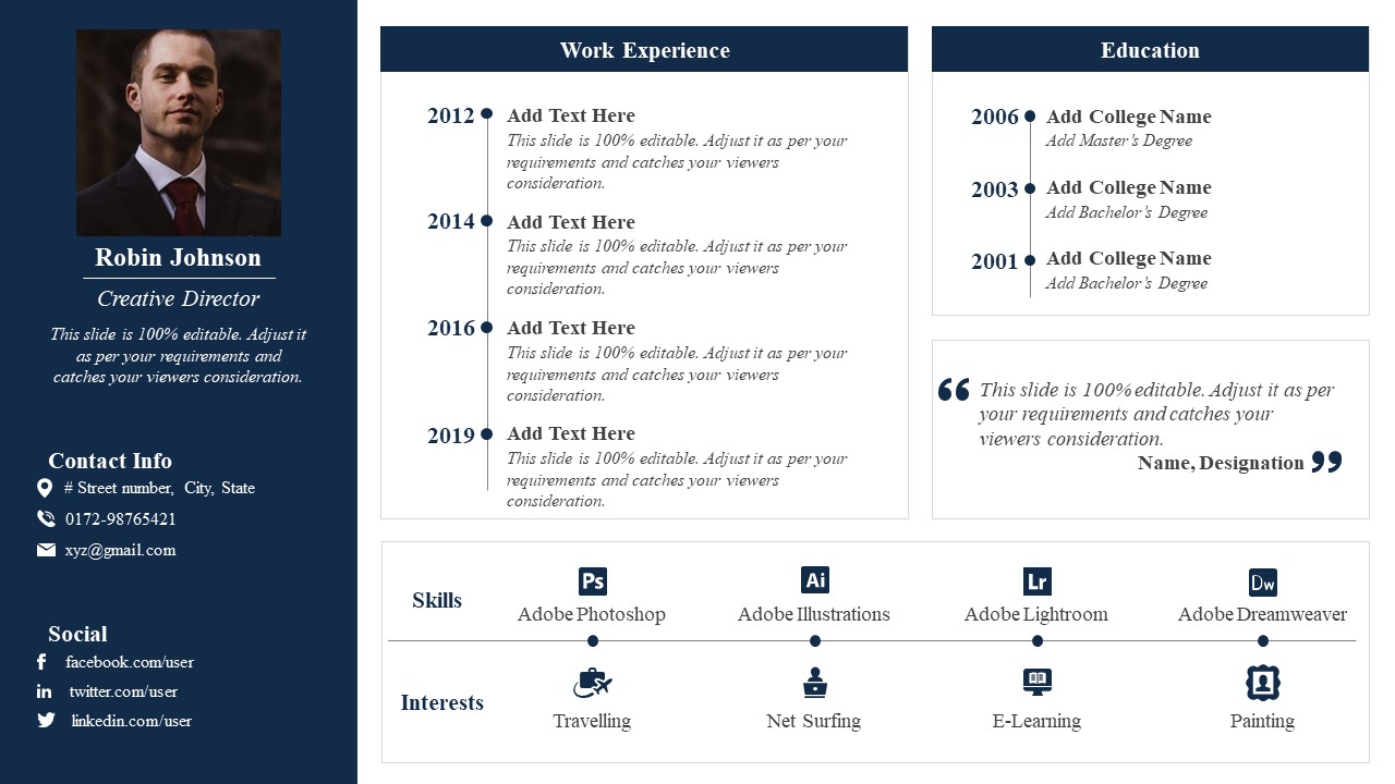 Self Presentation Creative Resume PPT PowerPoint Template
