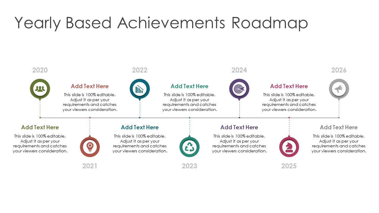 Yearly Based Achievements Roadmap | Roadmap PowerPoint Templates