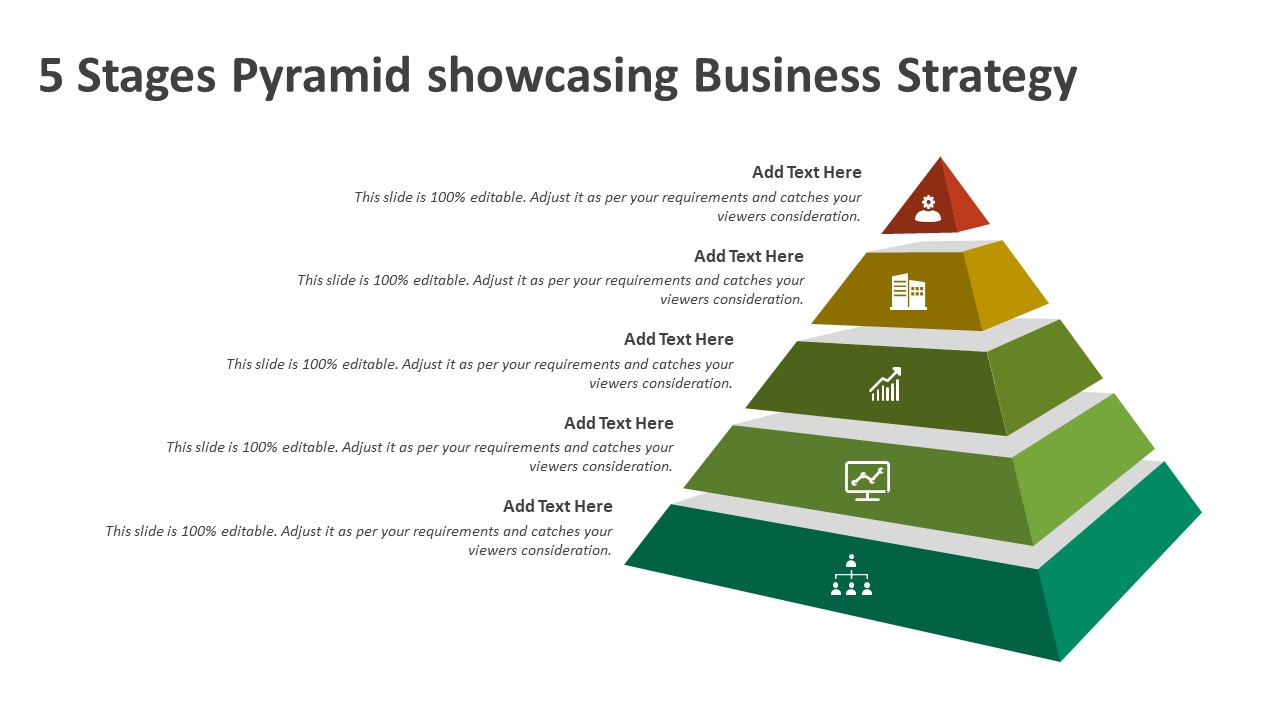 5 Stages Pyramid Business Strategy PowerPoint Template | PPT Template