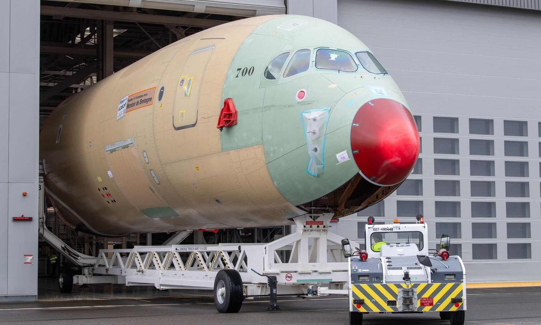 First Airbus A350F’s entire fuselage arrives in Toulouse
